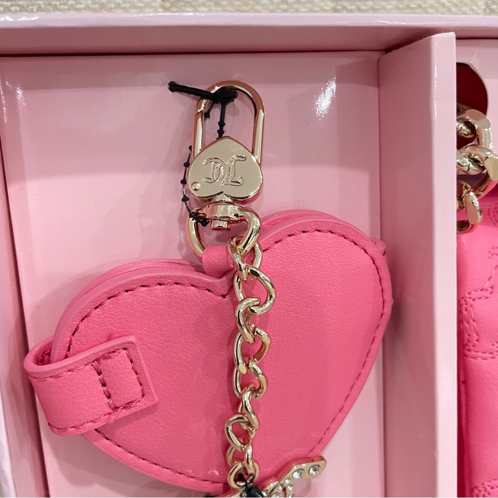 NEW Juicy Couture Pink Quilted Crossbody Bag Rhinestone Logo Mirror Keychain Set - Picture 4 of 12
